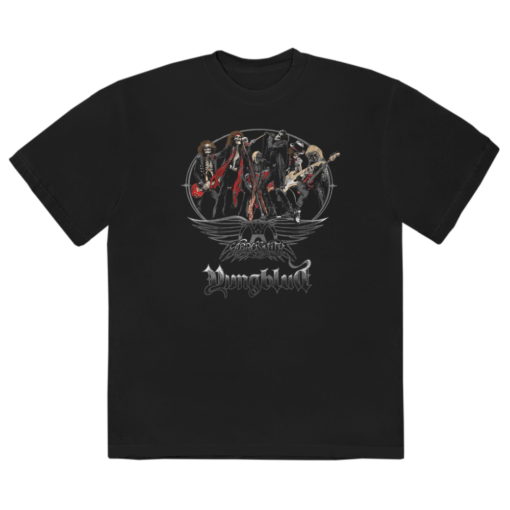 Aerosmith & YUNGBLUD - One More Time Illustrated Skeleton T-Shirt Front 